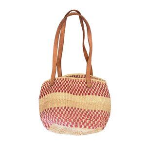 Vintage woven shoulder bag, leather straps